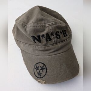 Vintage Army green NASH black Lettering Ball Cap Hat w/TriStar Nashville. Custom